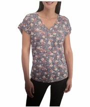 B Collection by Bobeau Women&#39;s Printed French Terry V-Neck Tee, Navy Floral, M - £9.49 GBP