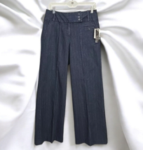 Larry Levine Pants Women 8 Navy Blue Pin Striped Denim Career wear  Wide Leg NWT - £20.38 GBP