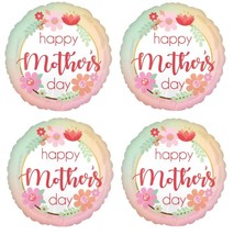 4 Pack 17&quot; Happy Mother&#39;s Day FLORAL Circle Foil Balloons - £12.51 GBP
