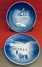 Blue white Copenhagen porcelain decorative B & G plates Christmas 1972 & 1974 - £16.61 GBP