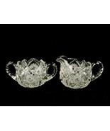 US Glass Creamer &amp; Sugar Bowl Set, Hobstars With Diamonds &amp; Fans, Heavy ... - $33.44 CAD