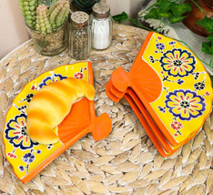 Ebros Set Of 4 Yellow Summer Flower Blooms Oriental Fan Shaped Sushi Plates - $42.99
