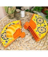 Ebros Set Of 4 Yellow Summer Flower Blooms Oriental Fan Shaped Sushi Plates - £34.06 GBP