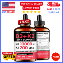 Vitamin D3 10000 IU Drops Plus K2 200 mcg with Magnesium, MCT Oil, Zinc - £14.99 GBP