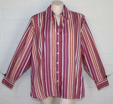 Chico&#39;s 3 XL Colorful Striped Long Sleeve Cotton Blend Blouse Top - £13.16 GBP