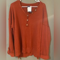 Mountain Valley Trading Button V-neck Sweater Orange Large NWT image 2