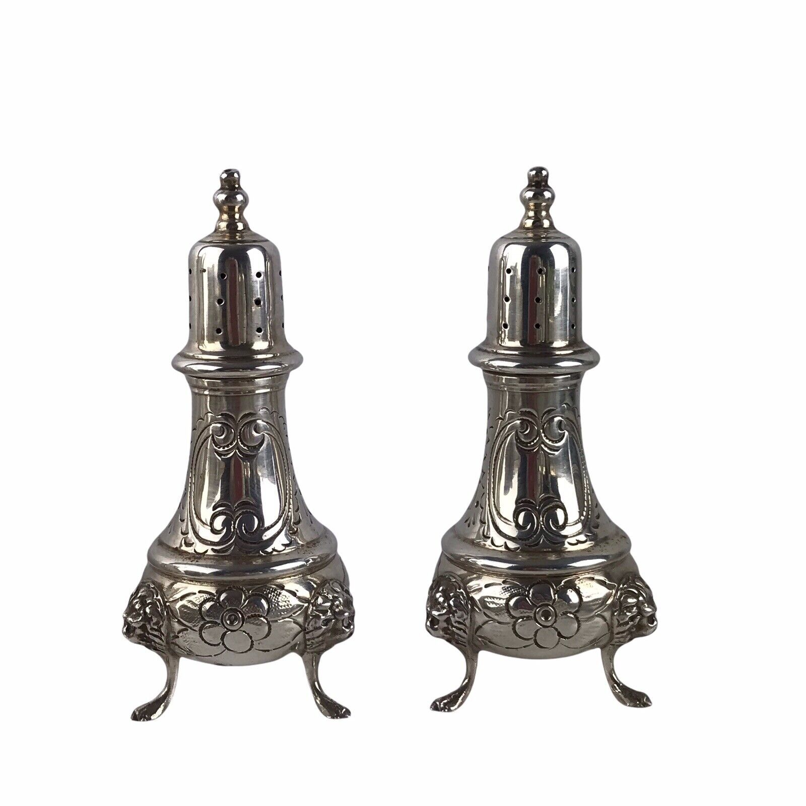 Sterling Silver Durham Hand Chased Salt & Pepper Shakers Vintage Ca. 1950s - $270.76