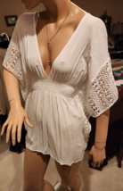 Victoria&#39;s Secret White Kimono Style Swim Cover Up Tunic Top Crochet Tri... - £38.01 GBP