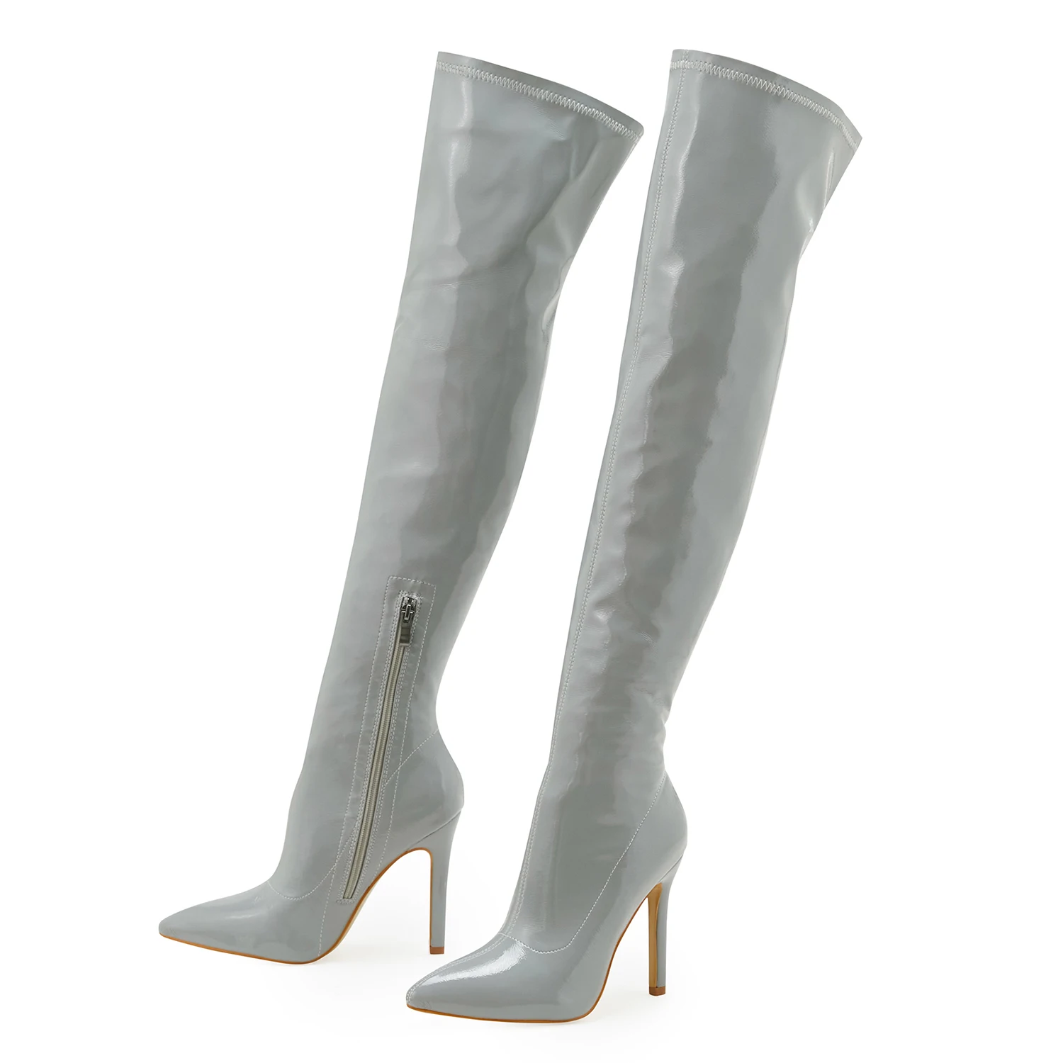 Autumn/Winter New Fashion Pointed Elastic Lacquer Leather Zipper High Heel Boots - £55.82 GBP