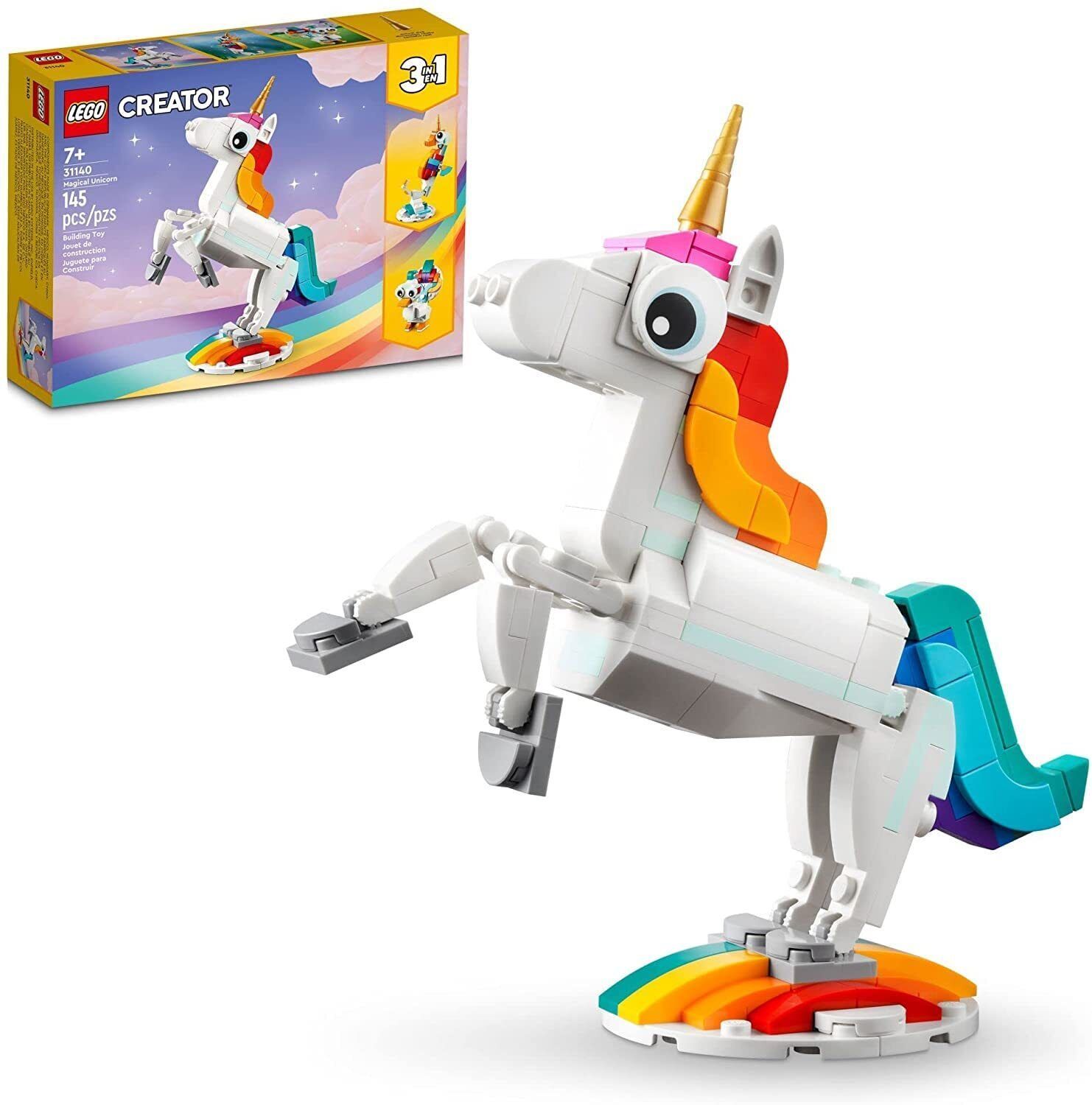 LEGO Creator 3 in 1 Magical Unicorn Toy, Transforms from Unicorn to Seahorse to