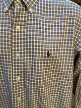 Ralph Lauren Mens Long Sleeve Brown Plaid Button Down Navy Label Shirt Medium - £26.53 GBP