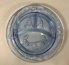 Vintage Tiara Blue Glass Nursery Rhyme / See Saw Child&#39;s Divided Plate M... - €12,69 EUR