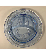 Vintage Tiara Blue Glass Nursery Rhyme / See Saw Child&#39;s Divided Plate M... - $14.85