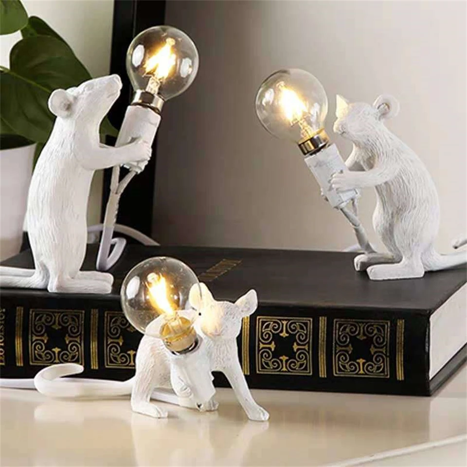 Modern LED Table Lights Resin Animal Rat Cat Squirrel LED Night Lights M... - $22.79+