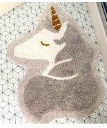 Unicorn Bath Rug Pillowfort Magical Horse Gray White Gold Cotton Throw Rug - £18.17 GBP