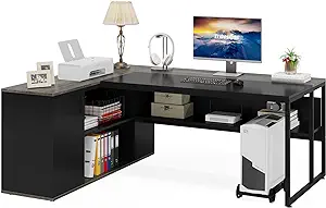 Large Executive Desk With File Cabinet, 71 Inch L Shaped Computer Desk O... - $526.99