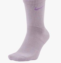 NIKE EVERYDAY PLUS Performance Cushion Crew Socks WHITE PURPLE WOMENS 10-13 - £12.20 GBP