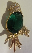 Vintage Jackie Orr Rhinestone bird on perch brooch / pin - $76.00
