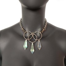 Women Silver Stainless Steel Iridescent Glass Charm Pendants Choker Neck... - $38.00