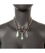 Women Silver Stainless Steel Iridescent Glass Charm Pendants Choker Neck... - $38.00