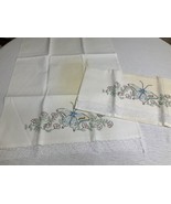 Vintage Pair Hand Embroidery Pillowcases Lace Trim Butterfly Flower 27x20 - £19.35 GBP