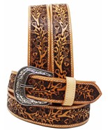 Unisex 1.5&quot; Western Floral Tooled Beaded Full-Grain Leather Belt 26RT16B - $1,253.57 MXN