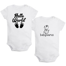 Babysaurus &amp; Hello World Pregnancy Announce Rompers Baby Bodysuit Jumpsuits 2Pcs - £15.68 GBP