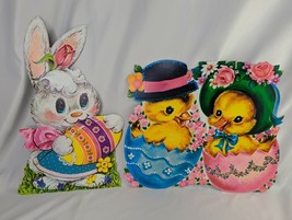 Easter Rabbit Chicks Egg Diecut Wall Decoration Lot of 2 Die Cut  - $21.95