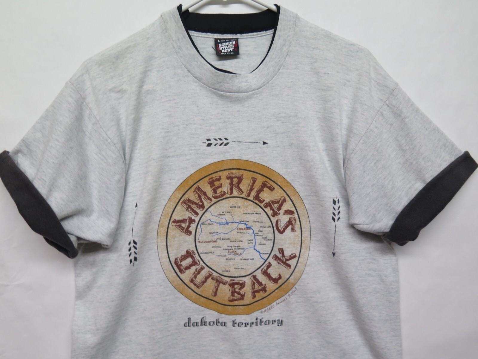 Vtg Dakota Territory Americas Outback Gray T Shirt Sz L Bad Lands Black ... - $23.70