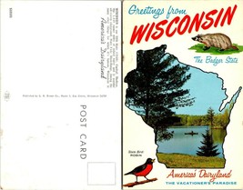 Wisconsin(WI) Greetings Badger State America&#39;s Dairyland Robin Vintage Postcard - £7.51 GBP