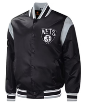 NBA Brooklyn Nets Vintage Black Satin Bomber Letterman Baseball Varsity Jacket - £109.88 GBP