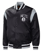 NBA Brooklyn Nets Vintage Black Satin Bomber Letterman Baseball Varsity Jacket - £107.47 GBP