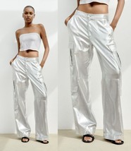Zara Woman Nwt FW23 Silver Pants High Waist Cargo Trf TROUSERS- S-M - £63.94 GBP
