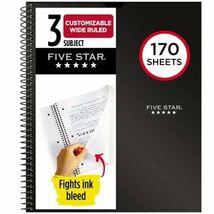 Five Star 3 Subject Wide Ruled Spiral Notebook 8x10.5 Black 170 Sheets - €1,95 EUR Five Star 3 Subject Wide Ruled Spiral Notebook 8x10.5 Black 170 Sheets - €1,95 EUR