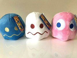 Set of 3 Pac Man plush ghosts. 4&quot; each. White, Pink, Dark Blue Plush Toys. New - £30.43 GBP