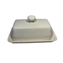 Pioneer Woman Toni Stoneware Butter Dish Lid Ivory White Embossed Patter... - $11.20