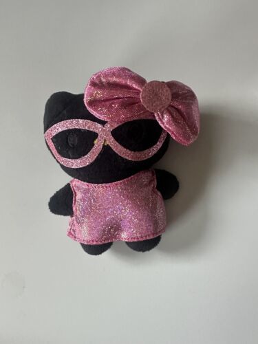 Black Hello Kitty Plush Keychain Pink Glitter Dress and Bow Plush Keychain Charm - $9.50