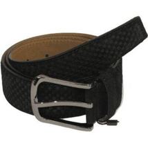 Men Genuine Basket weave Suede Soft Leather Belt PIERO ROSSI Turkey # 1002 Black image 3