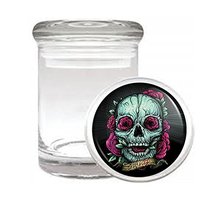 Flower Skeleton Gold Em1 Medical Glass Stash Jar 3&#39;&#39; X 2&#39;&#39; Herb And Spic... - £6.35 GBP