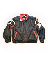 Vtg Burks Bay Men&#39;s Genuine Leather Bomber Checkers Motorcycle Racing Ja... - $49.45