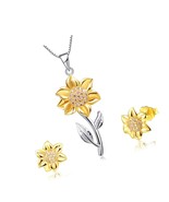 Sterling Silver Sunflower Necklace Bundle with Earrings - £123.85 GBP