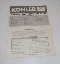 Kohler Engine Owner&#39;s Manual for Model K241, K301, K321 - £10.98 GBP