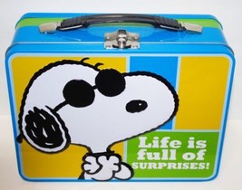 Peanuts Snoopy as Joe Cool Large Carry All 2 Sided Tin Tote Lunchbox Minor Dings - £9.19 GBP