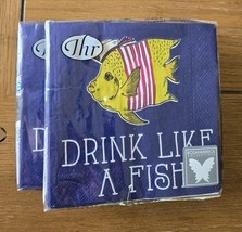 Rosanne Beck Collection Paper Cocktail Napkins DRINK LIKE A FISH 2 Pkg o... - $221.44 MXN