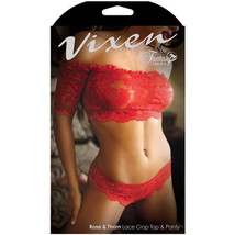 Fantasy Lingerie Vixen Rose &amp; Thorn Lace Crop Top &amp; Matching Panty Red O/S - £29.53 GBP