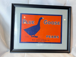 Original Blue Goose Pears Crate Label Matted &amp; Framed Lodi Caifornia 48 Lbs - $29.65