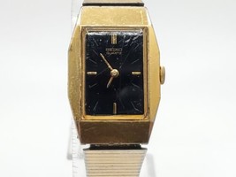 Vintage Seiko Quartz Watch Womens New Battery Gold Tone Black Dial 16mm - $24.99