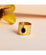 Unisex Black Onyx Pear 925 Sterling Silver Broad Band Ring - £69.91 GBP