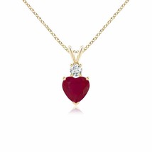 ANGARA Heart-Shaped Ruby Rabbit Ear Bale Pendant in 14K Solid Gold | 18&quot; Chain - £614.54 GBP