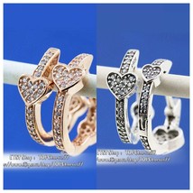 S925 Sterling Silver  /   Rose Gold , Alluring Hearts Hoop Earrings  - £13.74 GBP